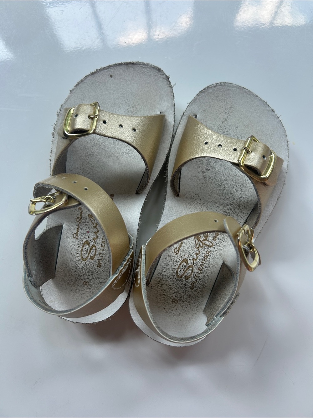 Gold Leather Kids Buckle Sandals - Sun San